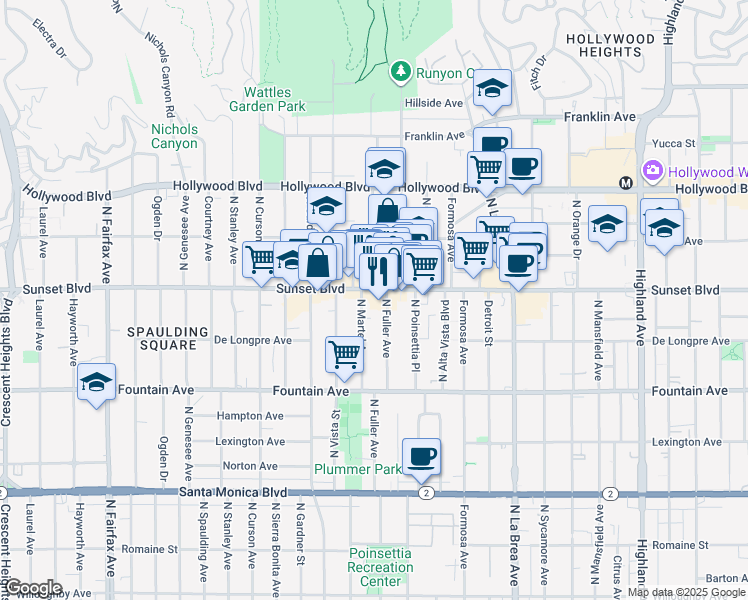 map of restaurants, bars, coffee shops, grocery stores, and more near in Los Angeles