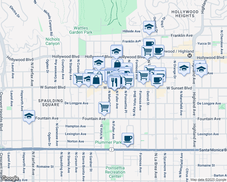 map of restaurants, bars, coffee shops, grocery stores, and more near in Los Angeles