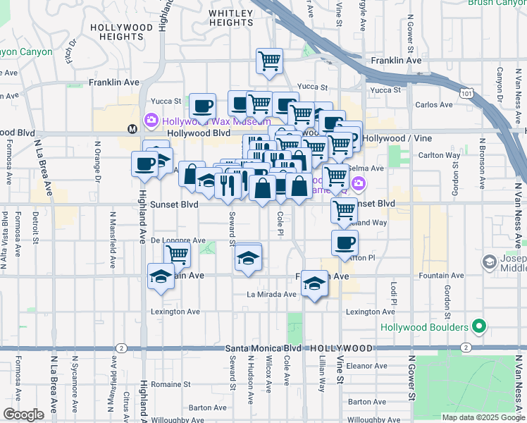 map of restaurants, bars, coffee shops, grocery stores, and more near in Los Angeles