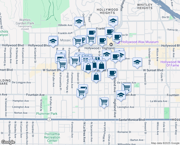 map of restaurants, bars, coffee shops, grocery stores, and more near in Los Angeles