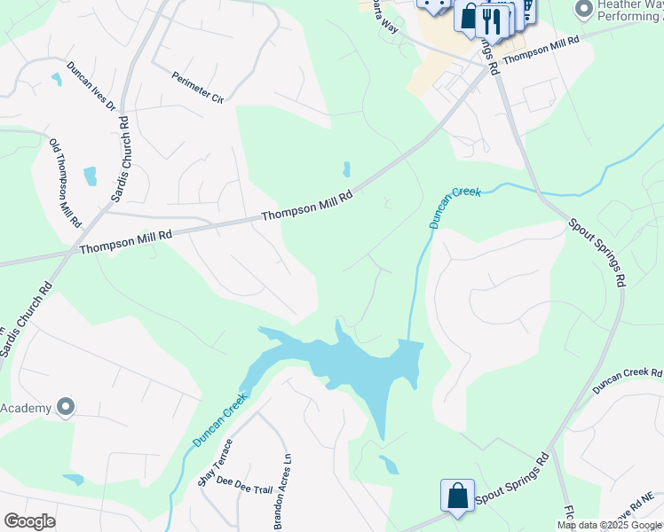 map of restaurants, bars, coffee shops, grocery stores, and more near 4810 Duncans Lake Drive Northeast in Buford