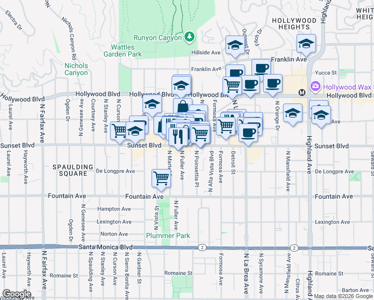 map of restaurants, bars, coffee shops, grocery stores, and more near in Los Angeles