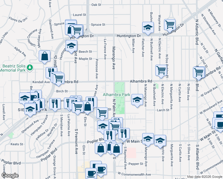 map of restaurants, bars, coffee shops, grocery stores, and more near 420 La France Avenue in Alhambra