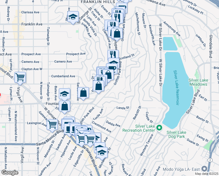 map of restaurants, bars, coffee shops, grocery stores, and more near in Los Angeles