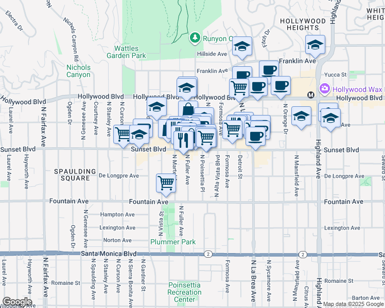 map of restaurants, bars, coffee shops, grocery stores, and more near in Los Angeles