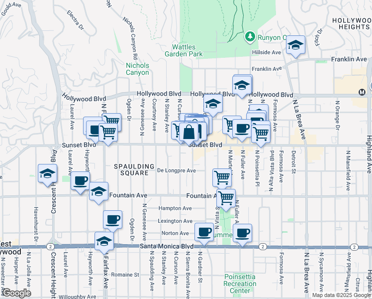 map of restaurants, bars, coffee shops, grocery stores, and more near in Los Angeles