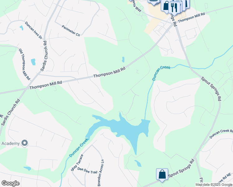 map of restaurants, bars, coffee shops, grocery stores, and more near 4810 Duncans Lake Drive Northeast in Buford