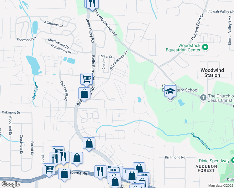 map of restaurants, bars, coffee shops, grocery stores, and more near 252 Derby Court in Acworth