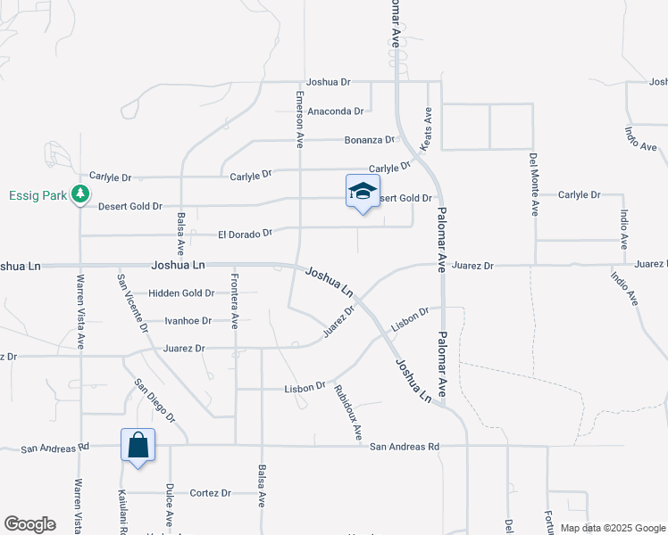 map of restaurants, bars, coffee shops, grocery stores, and more near 58260 Joshua Drive in Yucca Valley