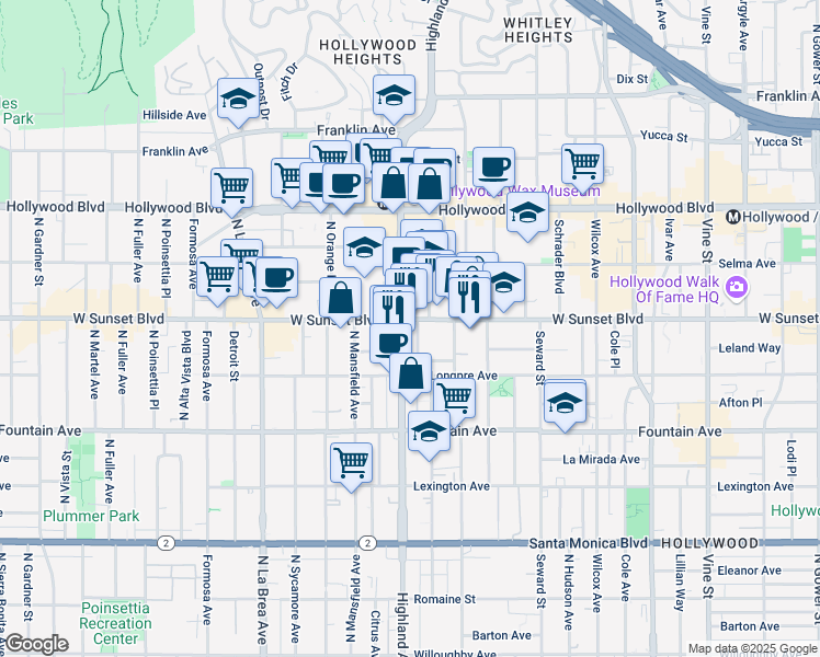 map of restaurants, bars, coffee shops, grocery stores, and more near in Los Angeles