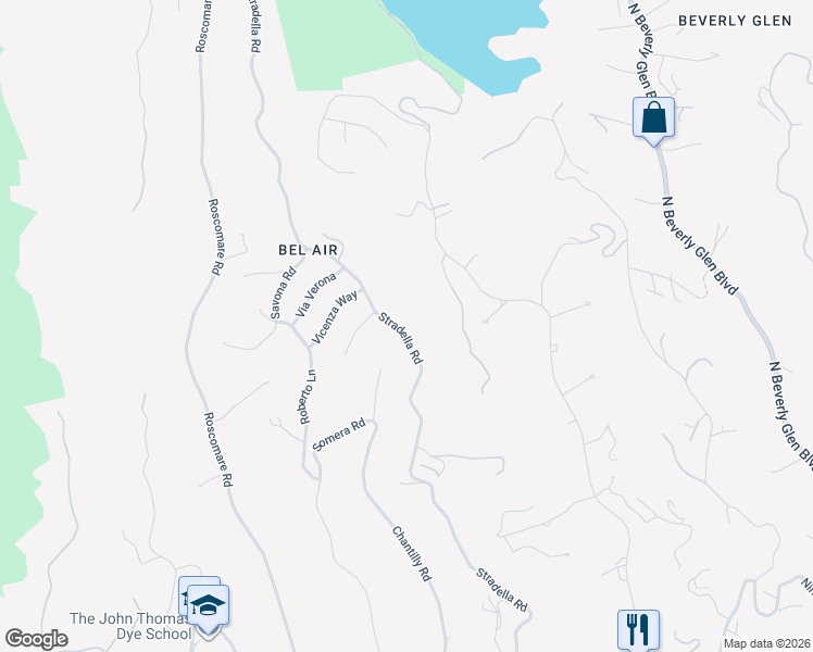 map of restaurants, bars, coffee shops, grocery stores, and more near 1342 Stradella Road in Los Angeles