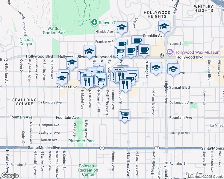 map of restaurants, bars, coffee shops, grocery stores, and more near in Los Angeles