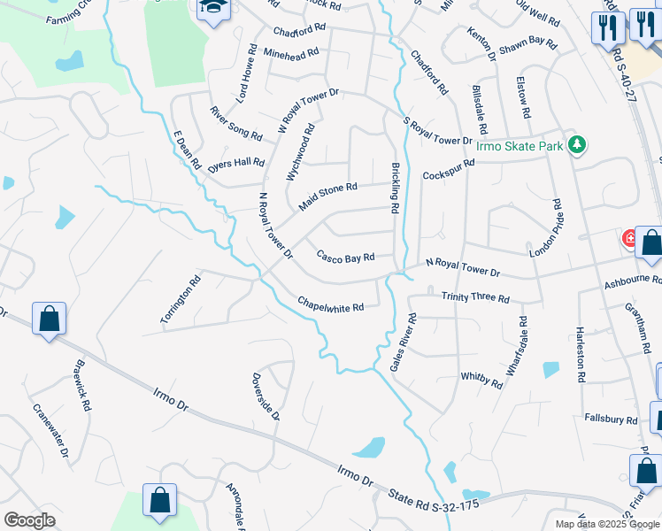 map of restaurants, bars, coffee shops, grocery stores, and more near 149 Casco Bay Road in Irmo