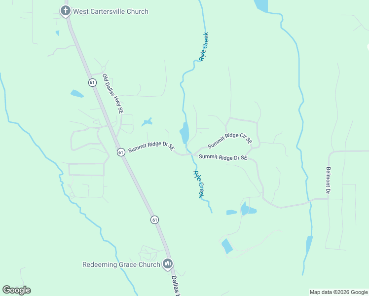 map of restaurants, bars, coffee shops, grocery stores, and more near 73 Summit Ridge Drive Southeast in Cartersville