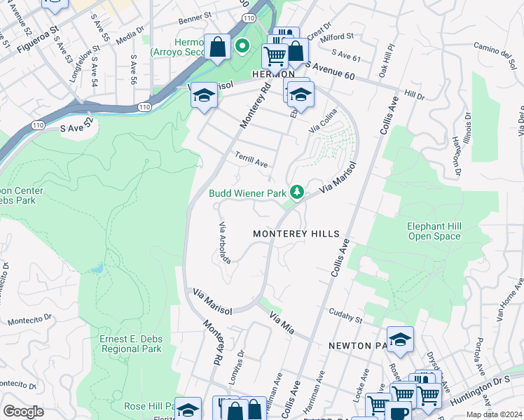 map of restaurants, bars, coffee shops, grocery stores, and more near 4280 Vía Arbolada in Los Angeles