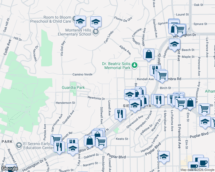 map of restaurants, bars, coffee shops, grocery stores, and more near 4455 Lowell Avenue in Los Angeles