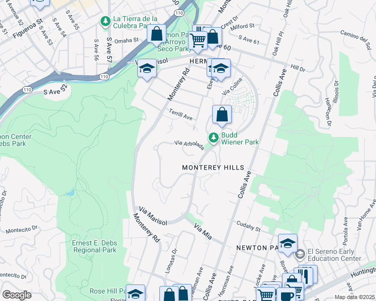 map of restaurants, bars, coffee shops, grocery stores, and more near 4280 Vía Arbolada in Los Angeles
