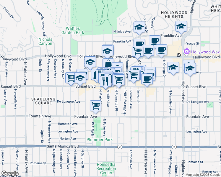 map of restaurants, bars, coffee shops, grocery stores, and more near in Los Angeles