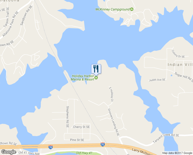 map of restaurants, bars, coffee shops, grocery stores, and more near 5998 Groovers Landing Road Southeast in Acworth