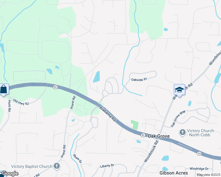 map of restaurants, bars, coffee shops, grocery stores, and more near 307 Oak Leaf Place in Acworth