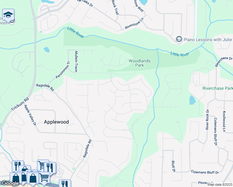 map of restaurants, bars, coffee shops, grocery stores, and more near 164 Towey Trail in Woodstock