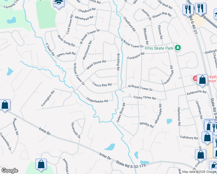 map of restaurants, bars, coffee shops, grocery stores, and more near 119 Casco Bay Road in Irmo