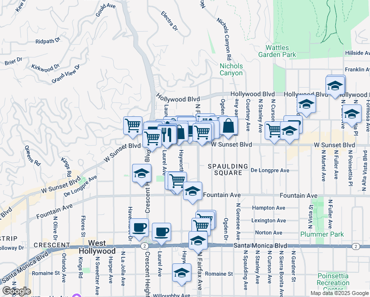 map of restaurants, bars, coffee shops, grocery stores, and more near in Los Angeles