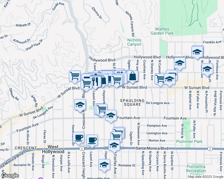 map of restaurants, bars, coffee shops, grocery stores, and more near in Los Angeles