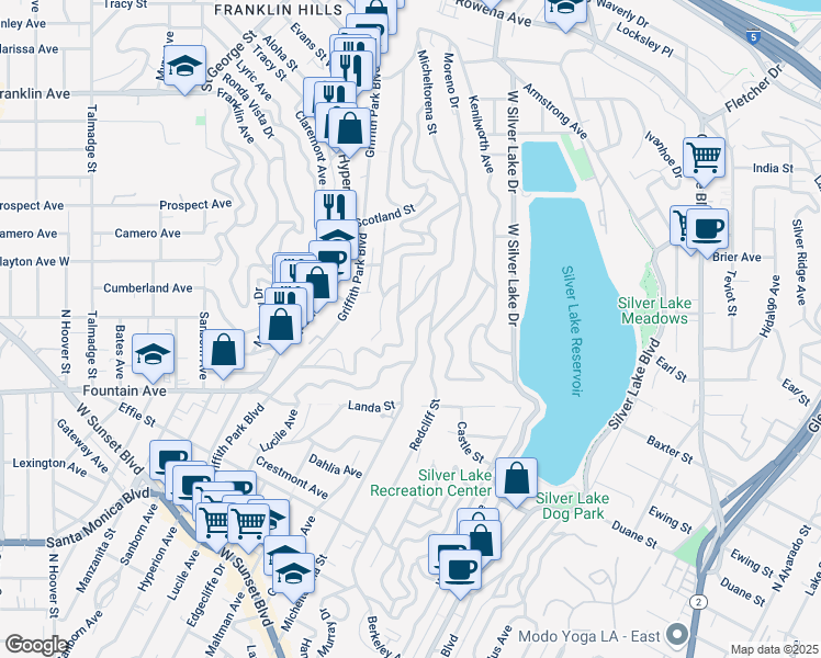 map of restaurants, bars, coffee shops, grocery stores, and more near 2039 Micheltorena Street in Los Angeles