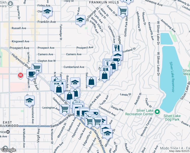 map of restaurants, bars, coffee shops, grocery stores, and more near 3926 Cumberland Avenue in Los Angeles