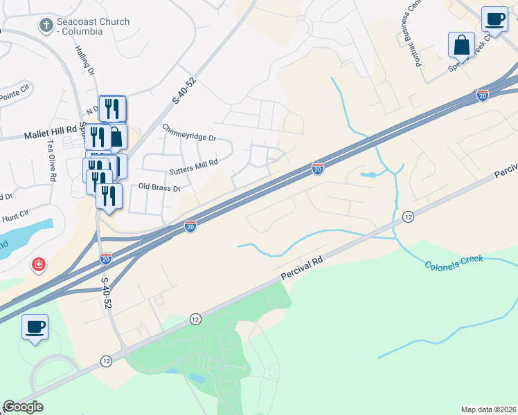 map of restaurants, bars, coffee shops, grocery stores, and more near in Columbia