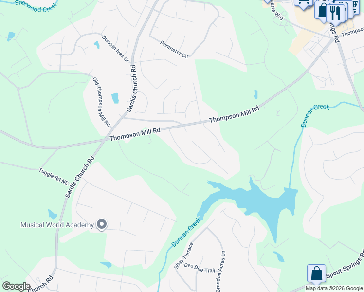 map of restaurants, bars, coffee shops, grocery stores, and more near 2759 Kelly Cove Drive in Buford