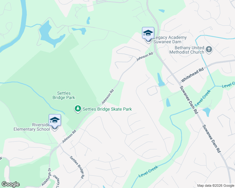 map of restaurants, bars, coffee shops, grocery stores, and more near 220 Johnson Road in Suwanee