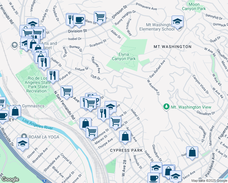map of restaurants, bars, coffee shops, grocery stores, and more near 3547 Tacoma Avenue in Los Angeles