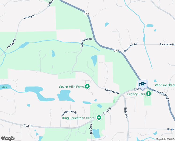 map of restaurants, bars, coffee shops, grocery stores, and more near 12680 Ebenezer Pond Court in Roswell