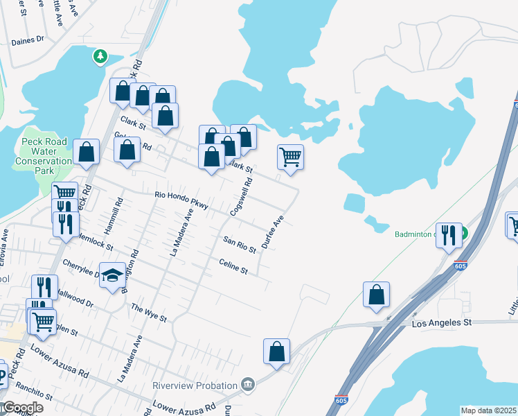map of restaurants, bars, coffee shops, grocery stores, and more near 12010 Conference Street in El Monte