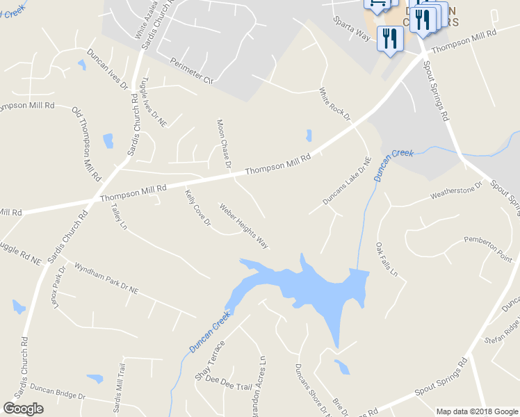 map of restaurants, bars, coffee shops, grocery stores, and more near 4927 Summer Wind Drive in Buford