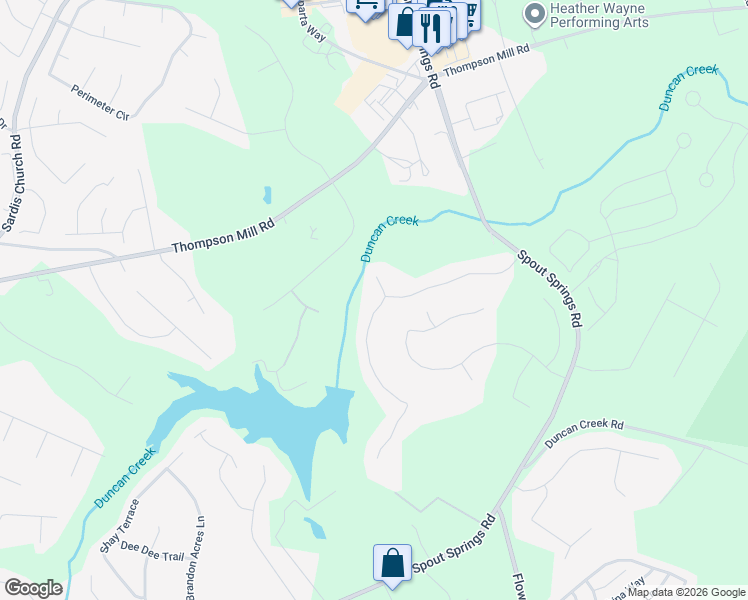 map of restaurants, bars, coffee shops, grocery stores, and more near 2354 Oak Falls Lane in Buford
