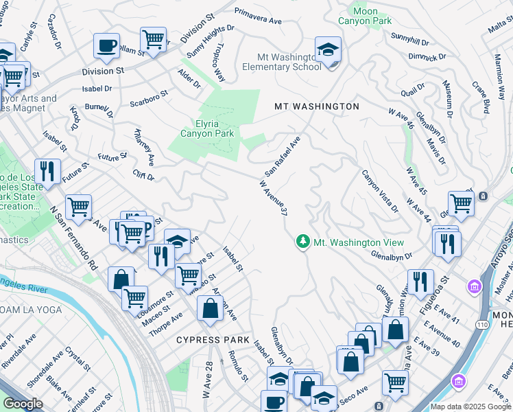 map of restaurants, bars, coffee shops, grocery stores, and more near 3669 Altamont Street in Los Angeles