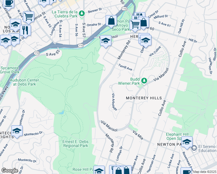 map of restaurants, bars, coffee shops, grocery stores, and more near 4271 Vía Arbolada in Los Angeles