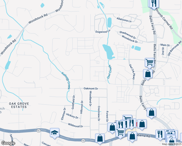 map of restaurants, bars, coffee shops, grocery stores, and more near 465 Madison Lakeview Drive in Acworth
