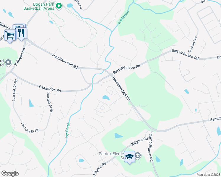 map of restaurants, bars, coffee shops, grocery stores, and more near 3778 Heirloom Loop Court Northeast in Buford