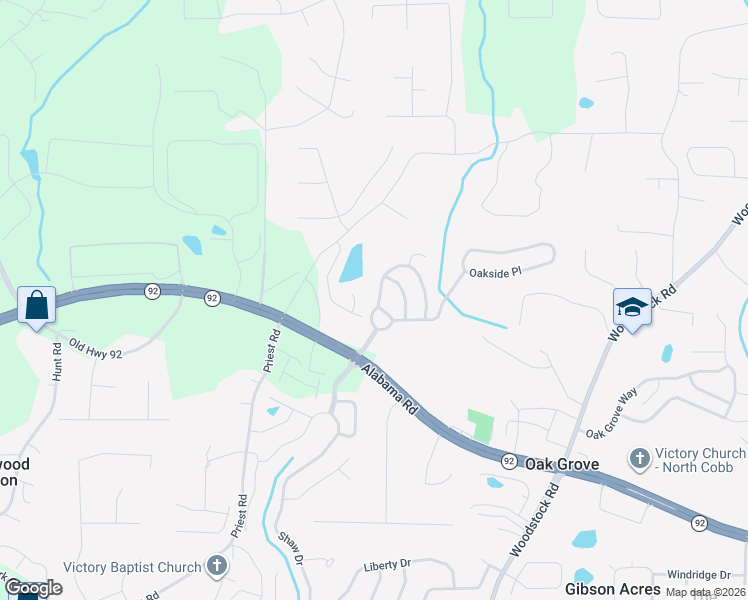 map of restaurants, bars, coffee shops, grocery stores, and more near 208 Diamond Lane in Acworth