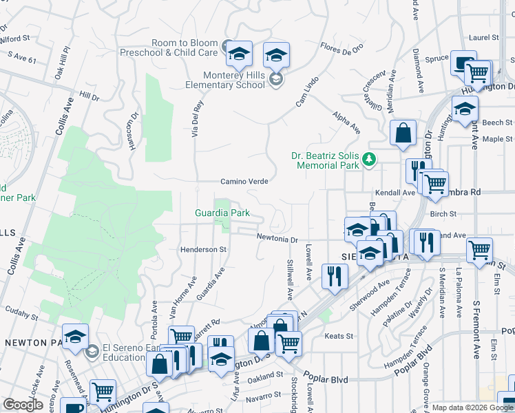 map of restaurants, bars, coffee shops, grocery stores, and more near 4501 Richard Drive in Los Angeles