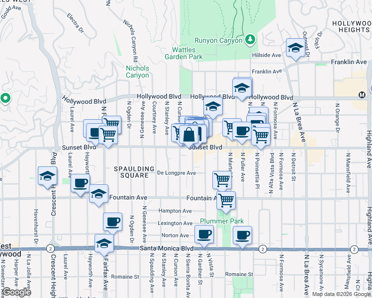 map of restaurants, bars, coffee shops, grocery stores, and more near in Los Angeles