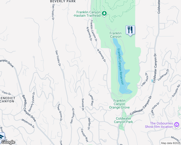 map of restaurants, bars, coffee shops, grocery stores, and more near 1420 Laurel Way in Beverly Hills