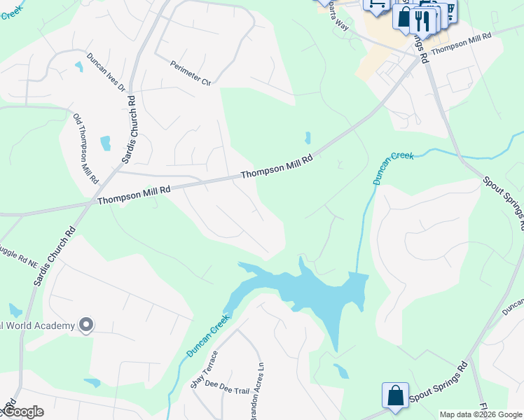 map of restaurants, bars, coffee shops, grocery stores, and more near 4927 Summer Wind Drive in Buford