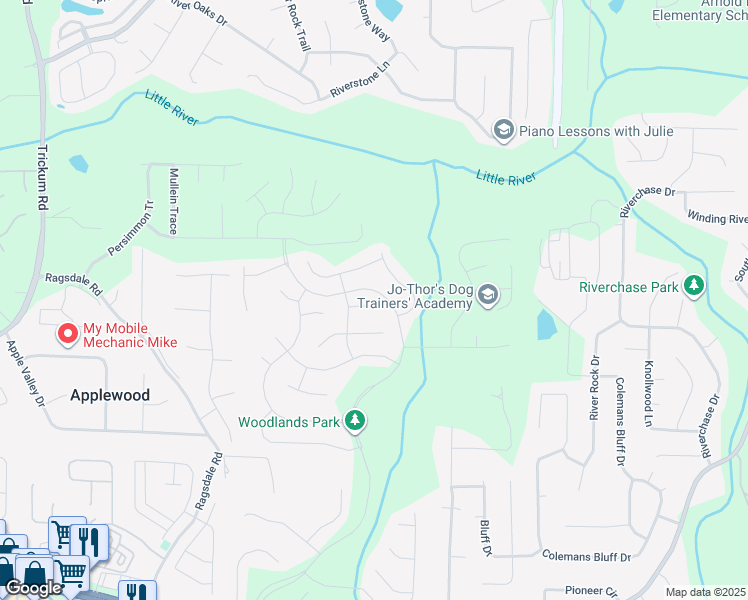 map of restaurants, bars, coffee shops, grocery stores, and more near 709 Aroura Drive in Woodstock