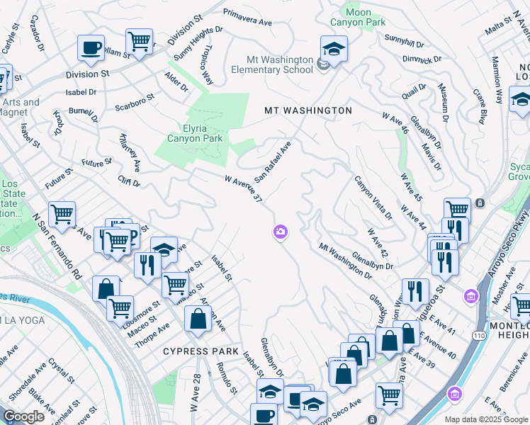 map of restaurants, bars, coffee shops, grocery stores, and more near West Avenue 37 in Los Angeles