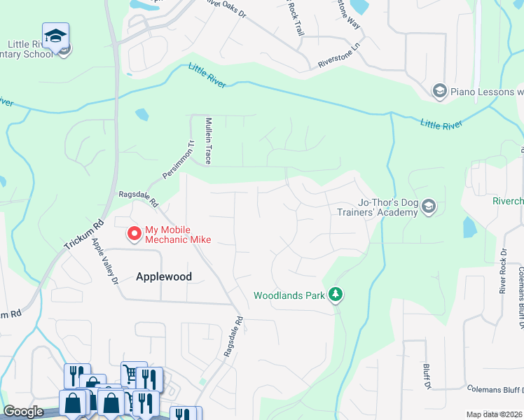 map of restaurants, bars, coffee shops, grocery stores, and more near 115 Neetle Close Drive in Woodstock
